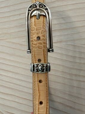 Brighton Tan Croc-Embossed Leather Belt with Silver Buckle